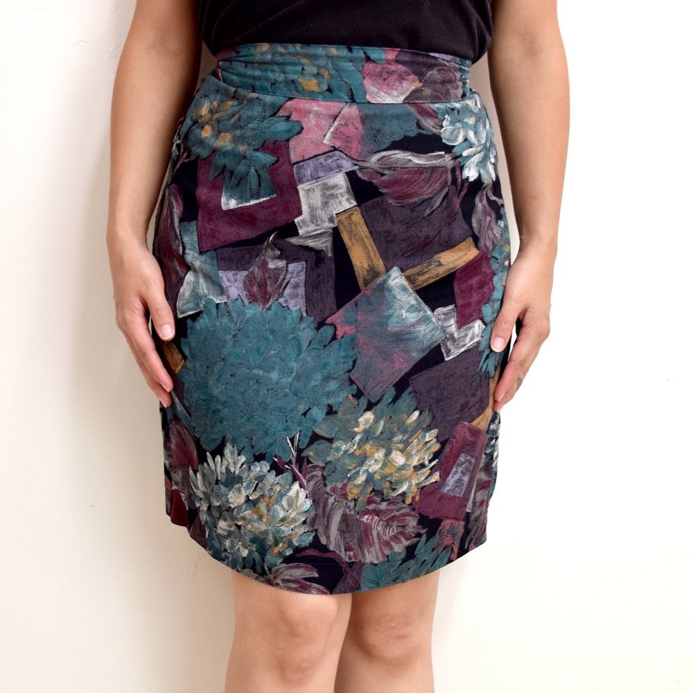 80s High Waist Abstract Pencil Skirt 25" Waist